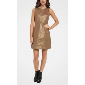 Badgley Mischka Womens 8 Brown Gold Shimmer Leather Belle Midi Shift Dress